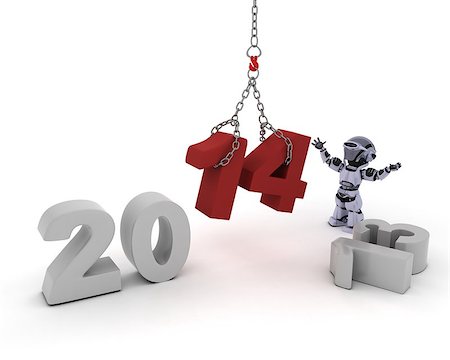 simsearch:400-07902525,k - 3D render of a Robot bringing in the new year Stock Photo - Budget Royalty-Free & Subscription, Code: 400-07102394