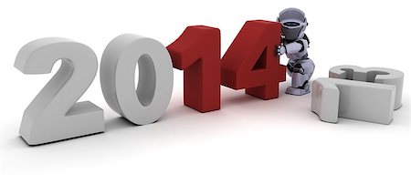 simsearch:400-07902525,k - 3D render of a Robot bringing in the new year Stock Photo - Budget Royalty-Free & Subscription, Code: 400-07102393
