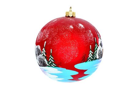 simsearch:400-06477568,k - Christmas jewelry and toys - a ball for a New Year tree, a glade in the winter wood, a place for the text, isolated on a white background Stockbilder - Microstock & Abonnement, Bildnummer: 400-07102494