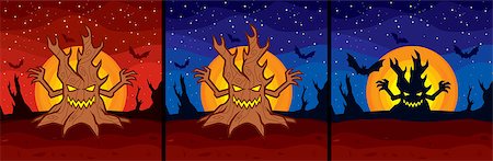 simsearch:400-08283048,k - Vector illustrations of a halloween tree with a big moon Photographie de stock - Aubaine LD & Abonnement, Code: 400-07102870