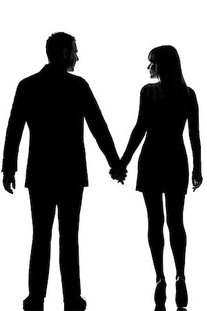 simsearch:400-07097695,k - rear view one lovers caucasian couple man and woman walking hand in hand in studio silhouette isolated on white background Stock Photo - Budget Royalty-Free & Subscription, Code: 400-07103047