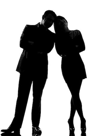 simsearch:400-07097695,k - one caucasian couple man and woman standing face to face full length in studio silhouette isolated on white background Stock Photo - Budget Royalty-Free & Subscription, Code: 400-07103050