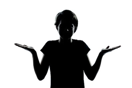 reluctant teen girl - one caucasian young teenager silhouette boy or girl  ignorant hesitation shrugging gesture portrait in studio cut out isolated on white background Stock Photo - Budget Royalty-Free & Subscription, Code: 400-07103158