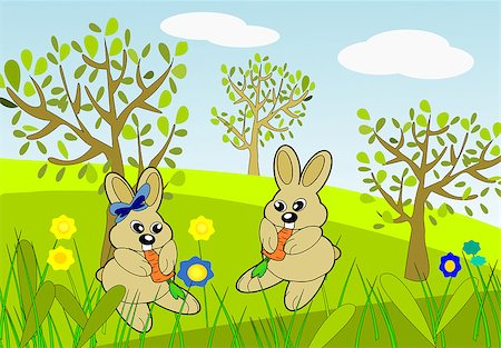 simsearch:400-08114943,k - Two funny rabbits eating carrots out in nature. Stock Photo - Budget Royalty-Free & Subscription, Code: 400-07103212