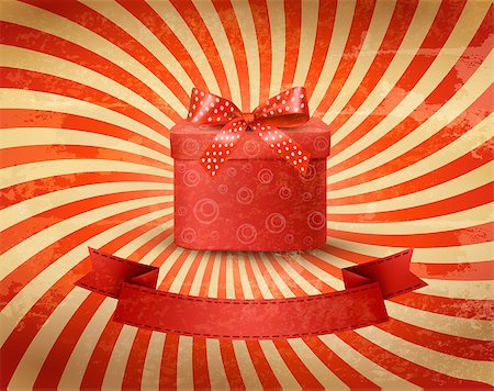 posters with ribbon banner - Holiday background with red gift ribbon with gift box Vector Stock Photo - Budget Royalty-Free & Subscription, Code: 400-07103254