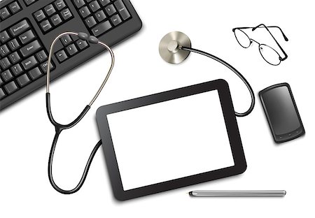 doctor business computer - Tablet touch pad and office supplies on the table at the doctor. Vector illustration. Stock Photo - Budget Royalty-Free & Subscription, Code: 400-07103268