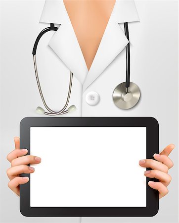 doctor business computer - Doctor with stethoscope holding blank digital tablet. Vector illustration Stock Photo - Budget Royalty-Free & Subscription, Code: 400-07103270