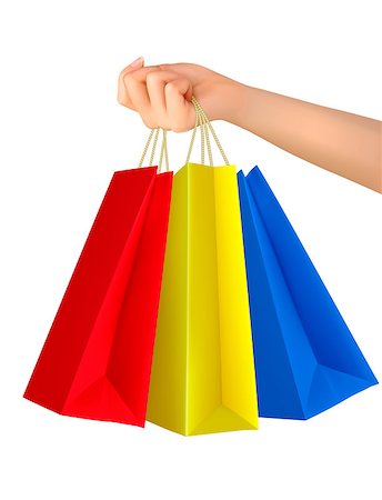 sensual mannequin - Female hand holding colorful shopping bags. Vector. Stock Photo - Budget Royalty-Free & Subscription, Code: 400-07103272