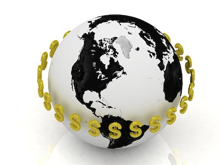 simsearch:400-06363455,k - 3D abstraction. Dollar signs in gold encircle the planet on a white background Stockbilder - Microstock & Abonnement, Bildnummer: 400-07103523