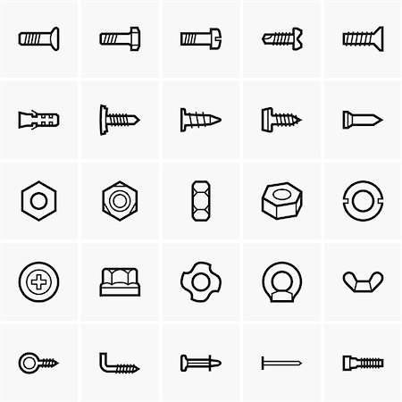 pictograph symbols for engineering - Set of Screw and nut icons Stock Photo - Budget Royalty-Free & Subscription, Code: 400-07103546