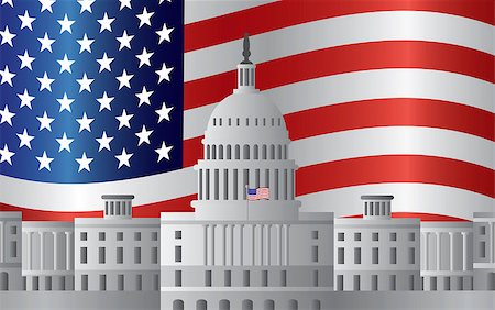 Washington DC US Capitol Building with US American Flag Background Illustration Foto de stock - Super Valor sin royalties y Suscripción, Código: 400-07103879