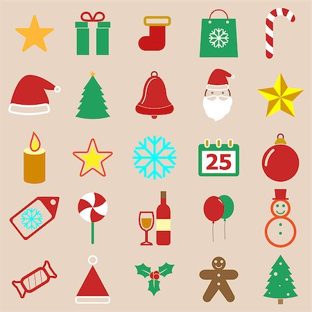 Christmas color icons on brown background, stock vector Stock Photo - Budget Royalty-Free & Subscription, Code: 400-07103886