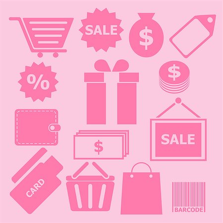 simsearch:400-08133409,k - Set of shopping icons on pink background, stock vector Foto de stock - Super Valor sin royalties y Suscripción, Código: 400-07103892