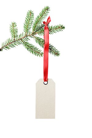 simsearch:400-07114074,k - green fir branch with tag hanging on ribbon, isolated on white Stock Photo - Budget Royalty-Free & Subscription, Code: 400-07114075