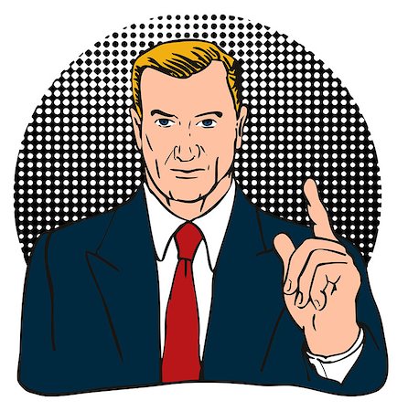 finger number one vector - Illustration of businessman with finger pointing number one sign done in retro style. Stock Photo - Budget Royalty-Free & Subscription, Code: 400-07114298