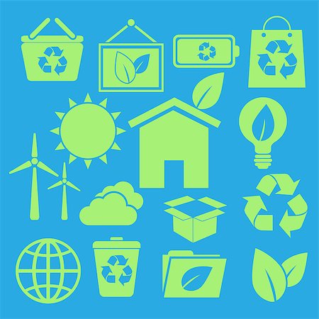 simsearch:400-08553864,k - Set of ecology icons on blue background, stock vector Stock Photo - Budget Royalty-Free & Subscription, Code: 400-07114333