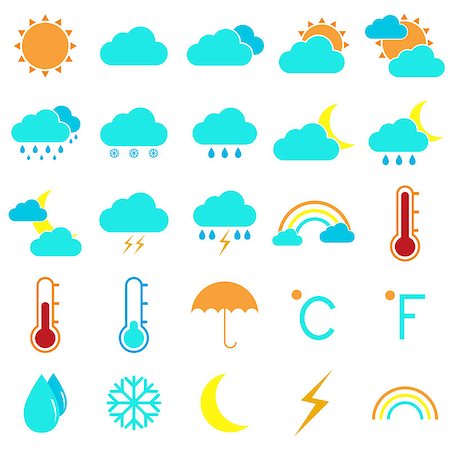 simsearch:400-07406394,k - Weather and climate color icons on white background, stock vector Stockbilder - Microstock & Abonnement, Bildnummer: 400-07114344