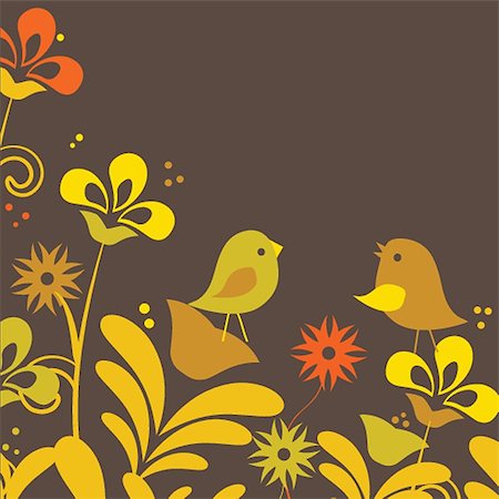 decorative flowers and birds for greetings card - Two cute birds on the tree branch Photographie de stock - Aubaine LD & Abonnement, Code: 400-07114379