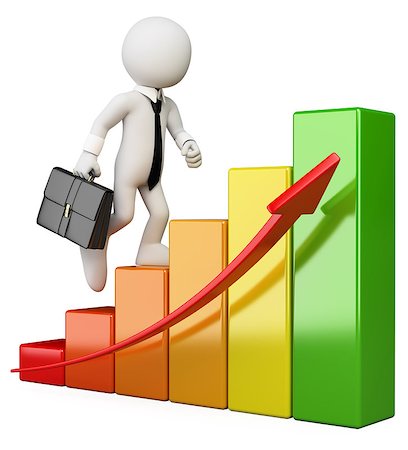 3d white business person climbing a bar graph. Isolated white background. Foto de stock - Super Valor sin royalties y Suscripción, Código: 400-07114744