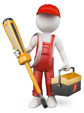 simsearch:400-07572493,k - 3d white people. Electrician with tool box and screwdriver . Isolated white background. Stock Photo - Budget Royalty-Free & Subscription, Code: 400-07114746