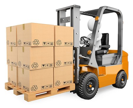 simsearch:400-06096469,k - 3d white person driving a forklift with boxes in a pallet. Isolated white background. Stock Photo - Budget Royalty-Free & Subscription, Code: 400-07114743