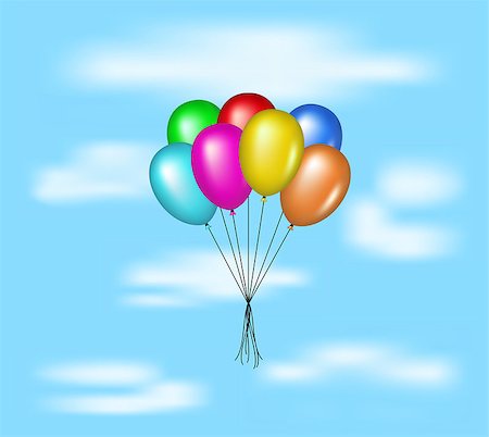 Multicolored glossy balloons flying on blue sky with clouds Stock Photo - Budget Royalty-Free & Subscription, Code: 400-07114789