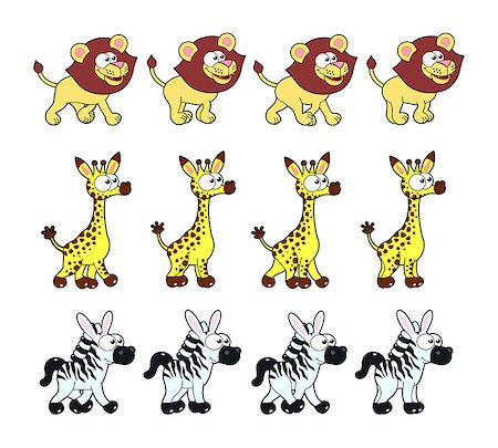 simsearch:400-04184143,k - Animal Walking animations. Vector cartoon and isolated characters. You can use four frames in loop, each animal. Fotografie stock - Microstock e Abbonamento, Codice: 400-07115057