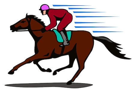 equine sport - Illustration of a horse and jockey racing viewed from the side on isolated white background done in retro style. Stock Photo - Budget Royalty-Free & Subscription, Code: 400-07115151