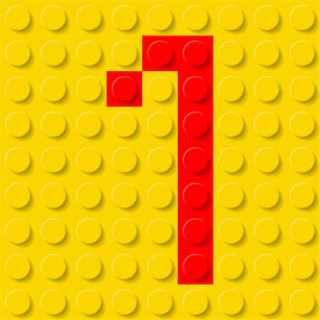 Red number one in yellow plastic construction kit. Typeface  sample. Photographie de stock - Aubaine LD & Abonnement, Code: 400-07115339