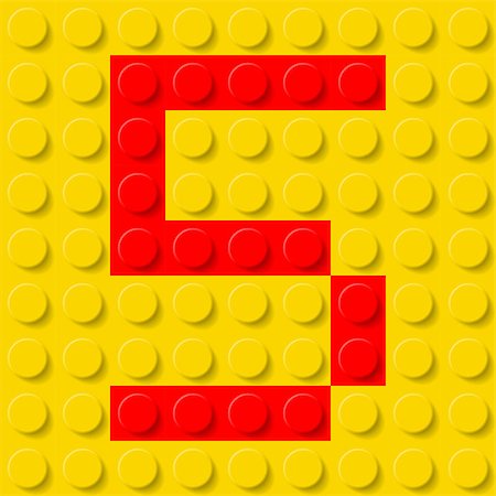 Red number five in yellow plastic construction kit. Typeface  sample. Stock Photo - Budget Royalty-Free & Subscription, Code: 400-07115343