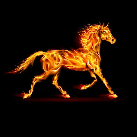 simsearch:400-07252716,k - Fire horse in motion on black background. Fotografie stock - Microstock e Abbonamento, Codice: 400-07115355