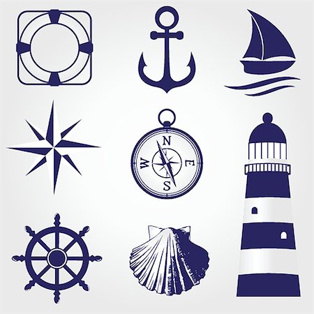 simsearch:400-06325631,k - Set of marine symbols Stock Photo - Budget Royalty-Free & Subscription, Code: 400-07115448
