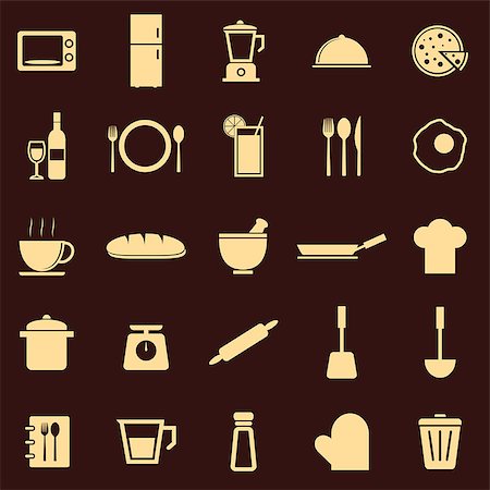 simsearch:400-06171183,k - Kitchen color icons on dark background, stock vector Stock Photo - Budget Royalty-Free & Subscription, Code: 400-07115460