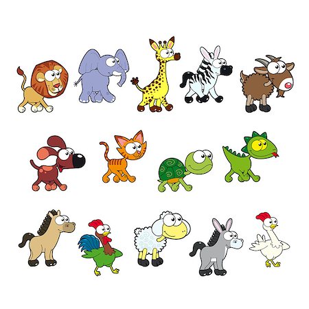 simsearch:400-04184143,k - Group of funny animals. Vector, cartoon isolated characters. Fotografie stock - Microstock e Abbonamento, Codice: 400-07115704