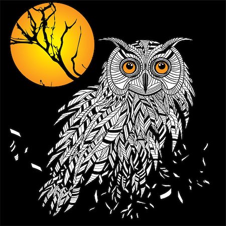 pattern art owl - Owl bird head as halloween symbol for mascot or emblem design, logo vector illustration for t-shirt. Sketch tattoo design. Stock Photo - Budget Royalty-Free & Subscription, Code: 400-07115734