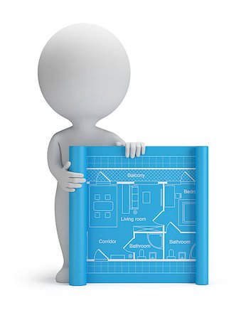 simsearch:400-06098950,k - 3d small person with a blueprint. 3d image. Isolated white background. Photographie de stock - Aubaine LD & Abonnement, Code: 400-07115838
