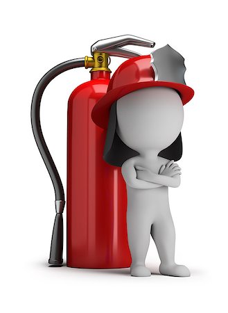 simsearch:400-04379993,k - 3d small person - fireman standing next to a large extinguisher. 3d image. White background. Stock Photo - Budget Royalty-Free & Subscription, Code: 400-07115872