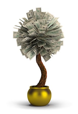 dollar sign with plants - money tree in a golden pot. 3d image. Isolated white background. Stock Photo - Budget Royalty-Free & Subscription, Code: 400-07115967