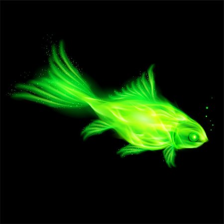 simsearch:400-07257318,k - Illustration of green fire fish on black background. Fotografie stock - Microstock e Abbonamento, Codice: 400-07116134