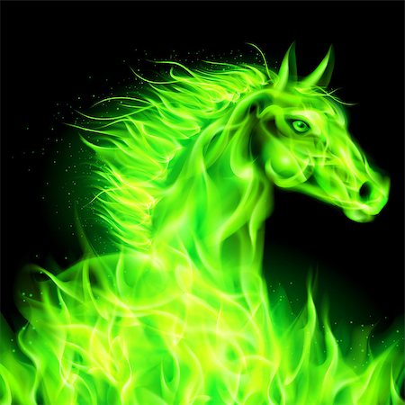 simsearch:400-07257318,k - Head of green fire horse on black background. Fotografie stock - Microstock e Abbonamento, Codice: 400-07116138