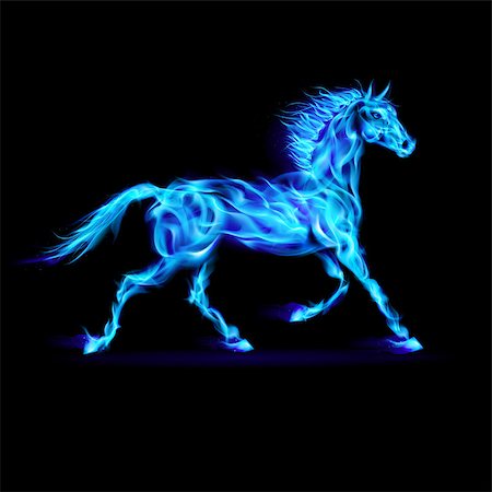 simsearch:400-07257318,k - Blue fire horse in motion on black background. Fotografie stock - Microstock e Abbonamento, Codice: 400-07116139