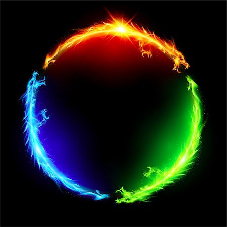 Three fire dragons making colorful circle on black background. Stock Photo - Budget Royalty-Free & Subscription, Code: 400-07116131