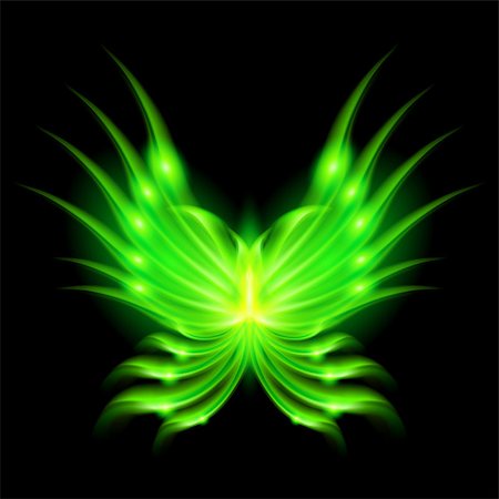 simsearch:400-07252708,k - Illustration of green fire butterfly on black background. Foto de stock - Super Valor sin royalties y Suscripción, Código: 400-07116132