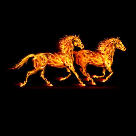 simsearch:400-07252708,k - Two running fire horses on black background. Foto de stock - Super Valor sin royalties y Suscripción, Código: 400-07116145
