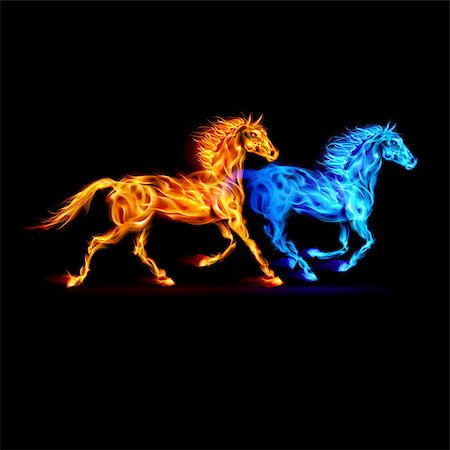 simsearch:400-07257318,k - Red and blue fire horses in spectrum colors on black background. Fotografie stock - Microstock e Abbonamento, Codice: 400-07116147