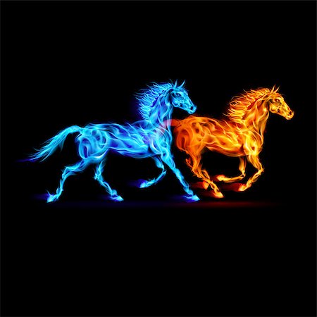 simsearch:400-07116156,k - Red and blue fire horses on black background. Photographie de stock - Aubaine LD & Abonnement, Code: 400-07116148