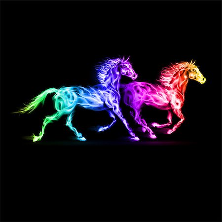 simsearch:400-07252716,k - Fire horses in spectrum colors on black background. Fotografie stock - Microstock e Abbonamento, Codice: 400-07116149