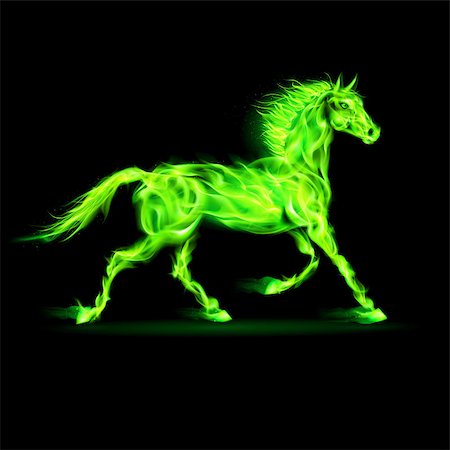 simsearch:400-07116156,k - Illustration of green fire horse on black background. Photographie de stock - Aubaine LD & Abonnement, Code: 400-07116140