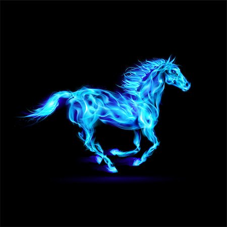 simsearch:400-07116156,k - Illustration of blue fire horse on black background. Photographie de stock - Aubaine LD & Abonnement, Code: 400-07116143