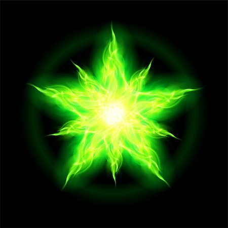 simsearch:400-07252716,k - Illustration of green fire star with weak radiance on black background. Fotografie stock - Microstock e Abbonamento, Codice: 400-07116156